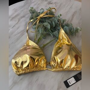 Gold Halter Bikini Top